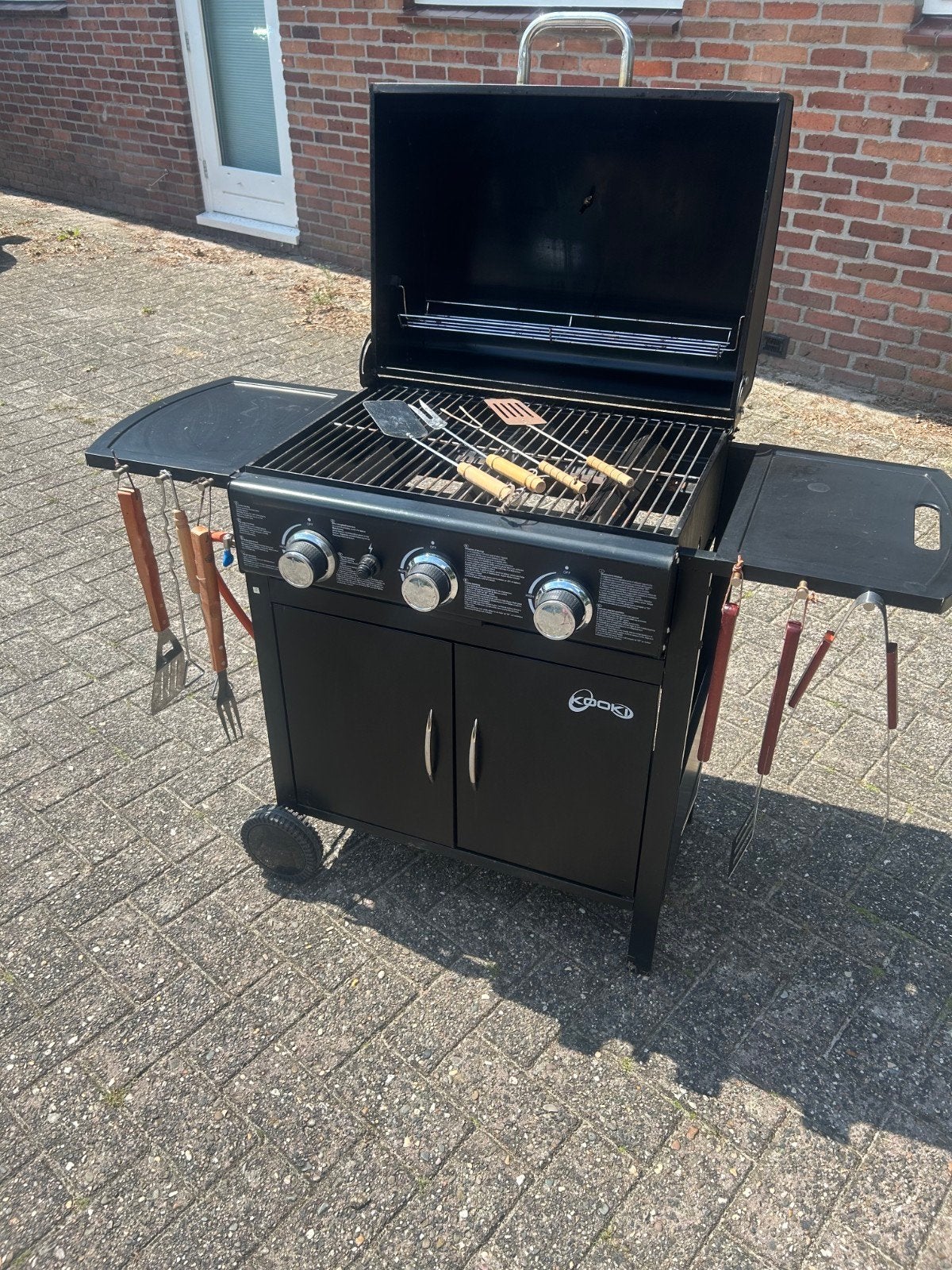 Kooki Gasbarbecue - 3 Branders - Zwart, Ophalen