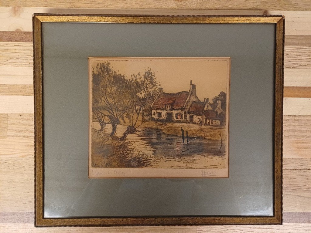 Antieke Franse lithografiegravure - Louis Davril, Antiek en Kunst, Ophalen of Verzenden, 29 cm, 34 cm