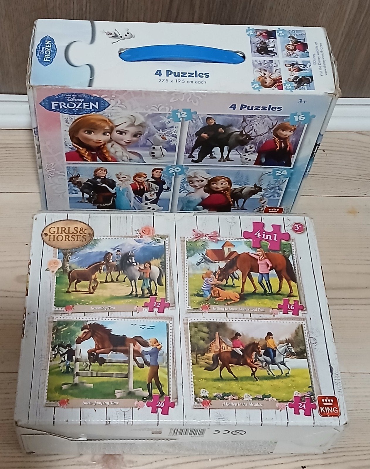 Puzzels voor kinderen 3+ (Frozen en Paarden), Ophalen of Verzenden, 10 tot 50 stukjes, Gebruikt, 2 tot 4 jaar