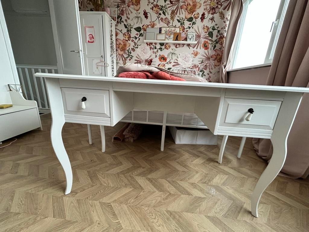 Wit meisjes bureau met lades - 125x57x73 cm, Huis en Inrichting, Bureaus, Ophalen of Verzenden, Gebruikt