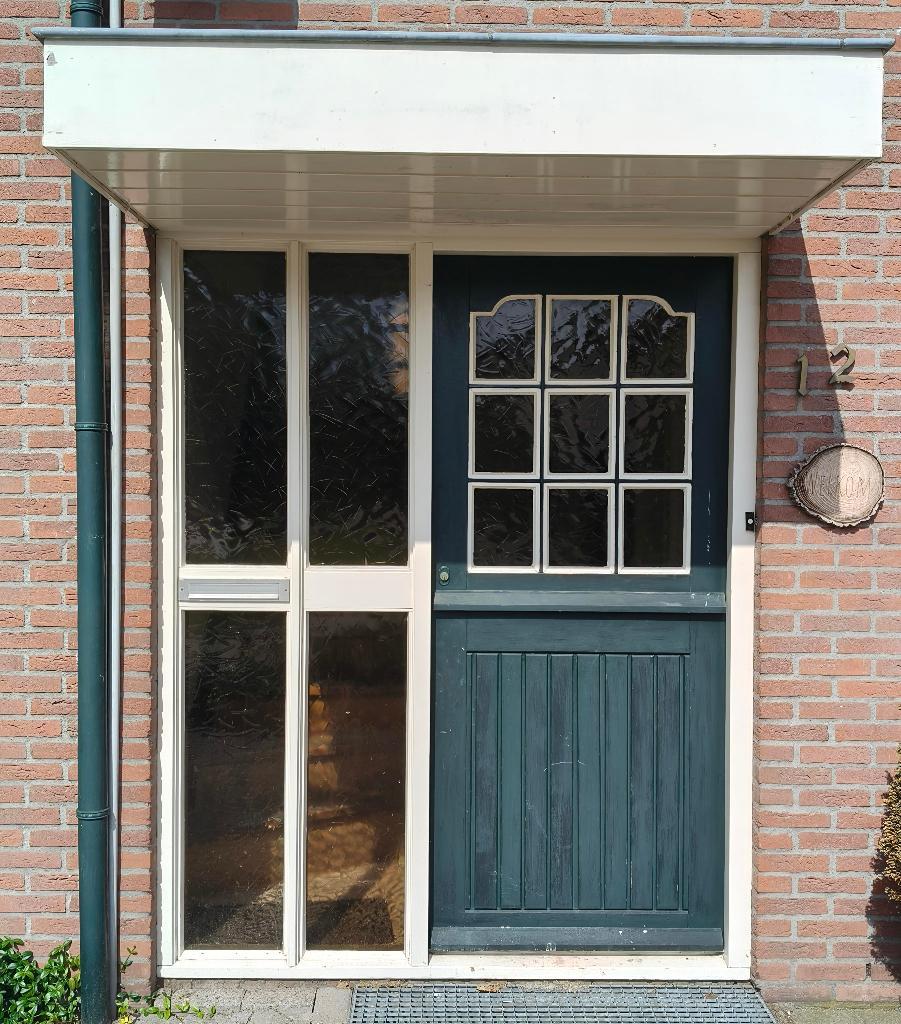 hardhouten buitendeur voordeur met raampjes, Doe-het-zelf en Verbouw, Deuren en Horren, Ophalen, Gebruikt, 80 tot 100 cm, Buitendeur