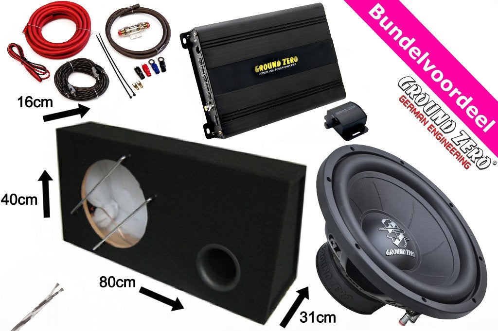 Ground Zero 48 Liter Subwoofer Kist + Versterker + Kabelset, ., Nieuw, Ophalen of Verzenden, .