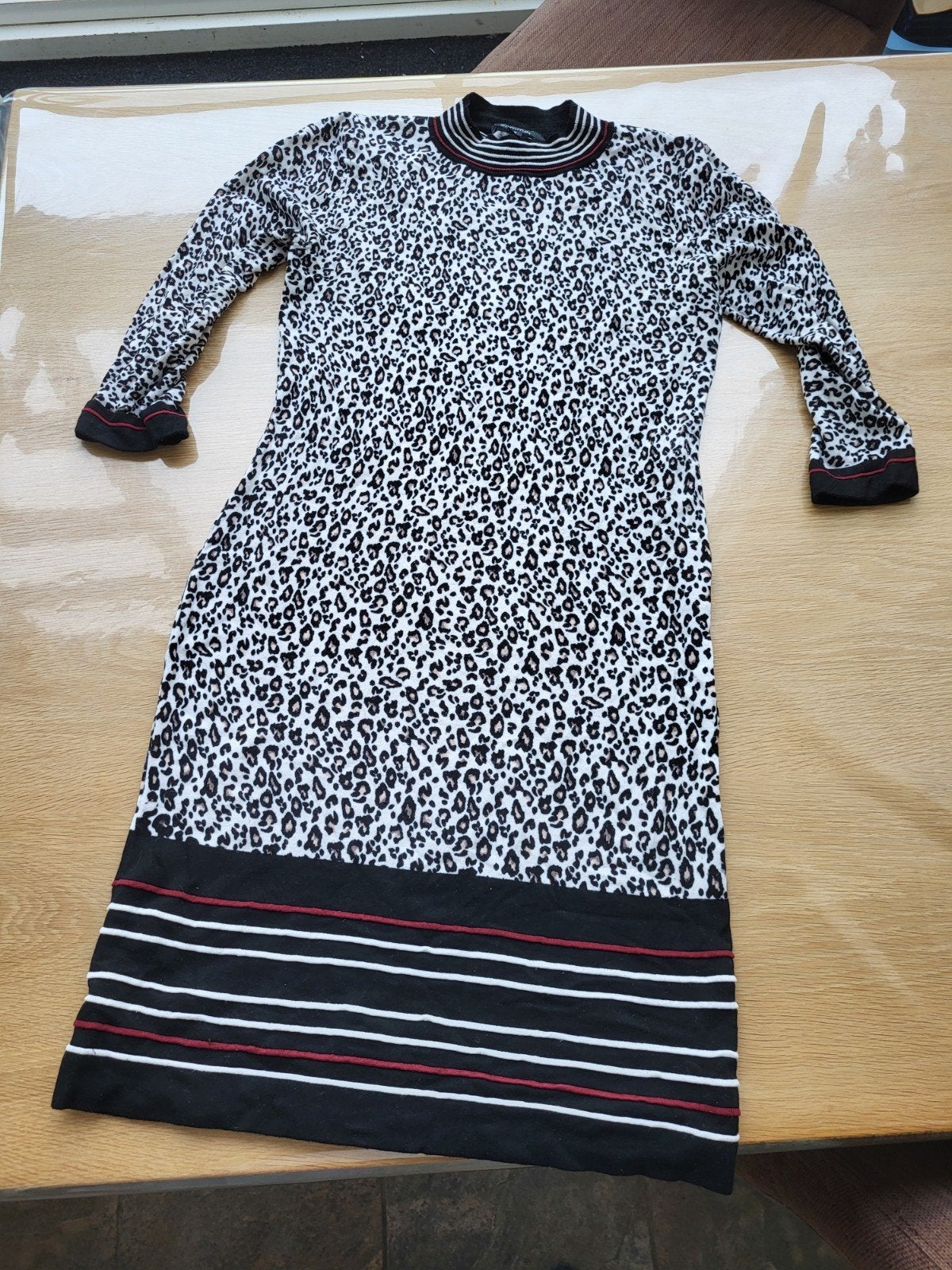 Comma jurk met luipaardprint en strepen, maat 36, Zwart, Zo goed als nieuw, Knielengte, Maat 36 (S)