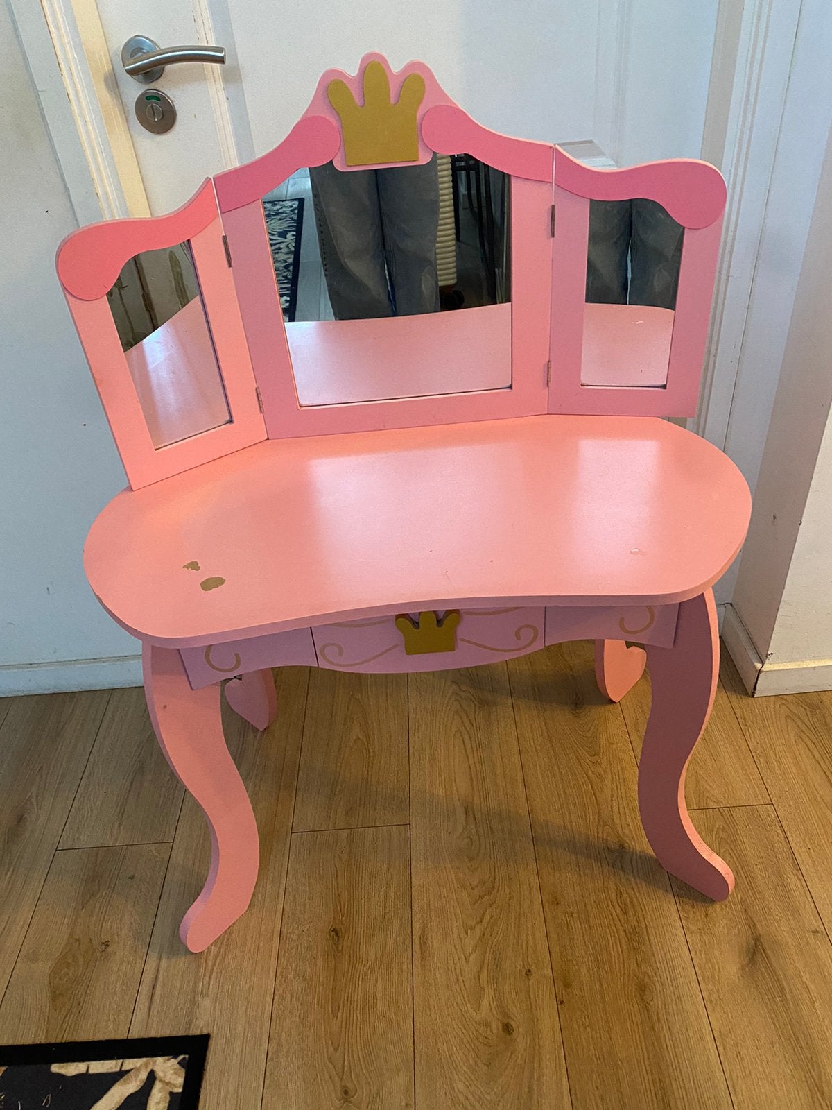 Roze houten prinses kinderkaptafel met roze houten krukje, Ophalen, Gebruikt, Tafel(s) en Stoel(en)