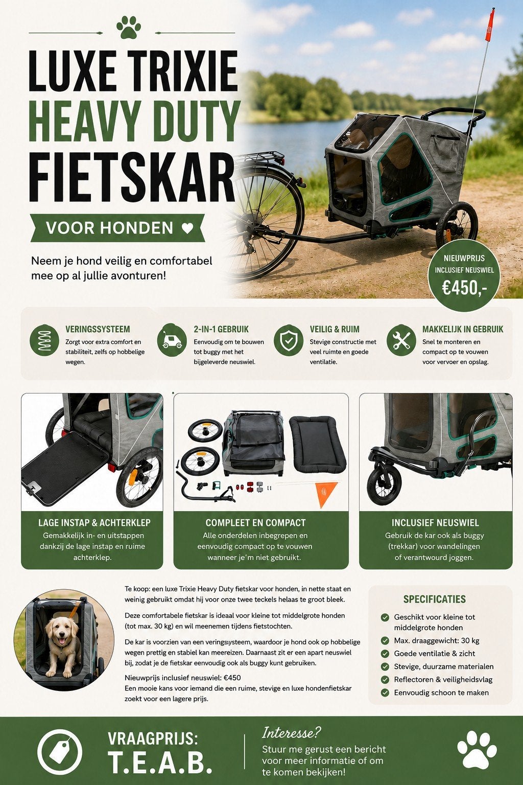 Luxe heavy duty fietskar (M), Dieren en Toebehoren, Trixie, Ophalen, Zo goed als nieuw, Hondenfietskar