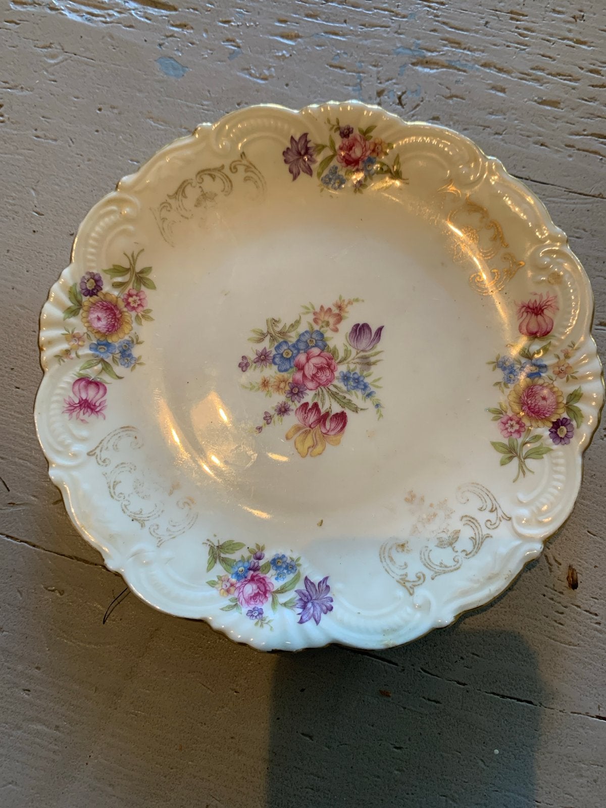 Antieke Bavaria Elfenbein Porzellan bordje, bloemdecor, Ophalen of Verzenden