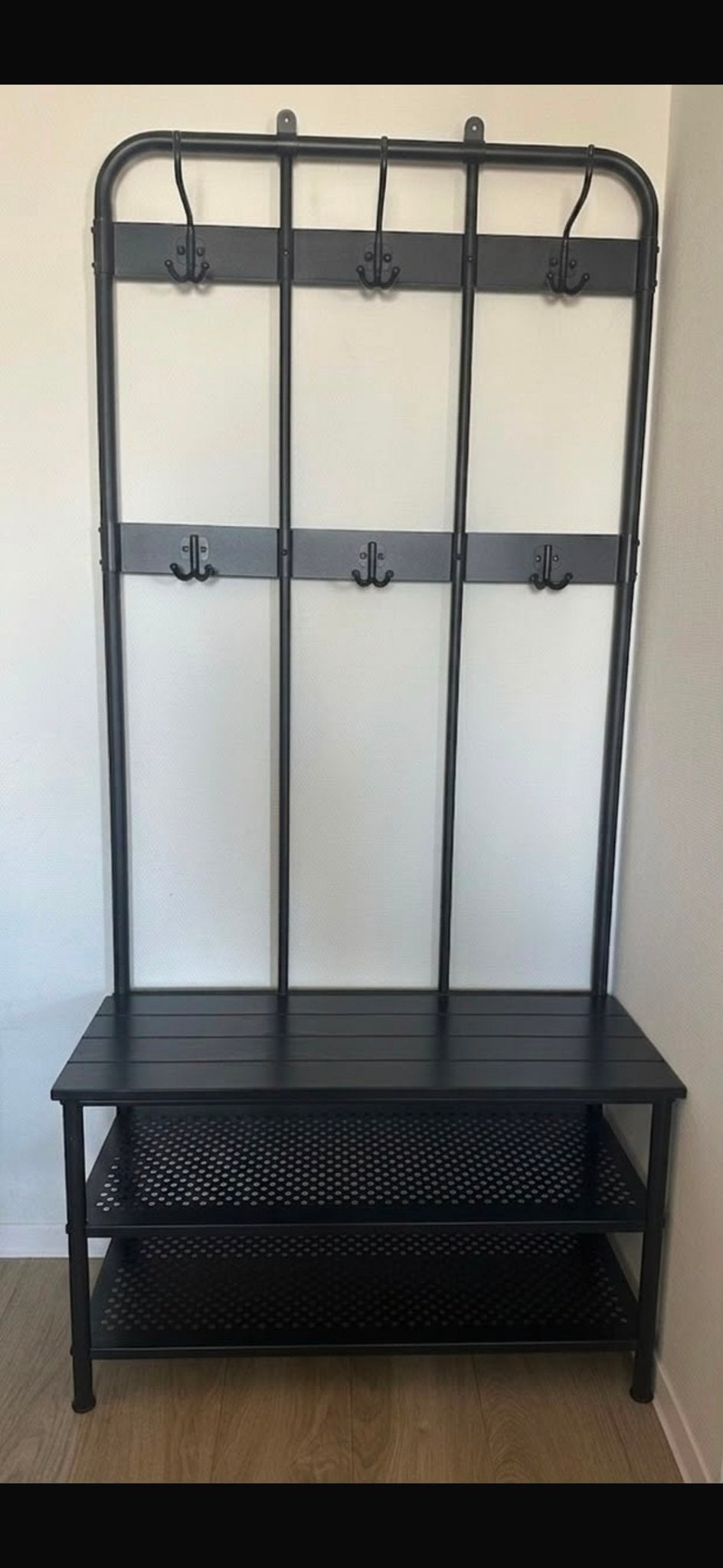 IKEA Zwarte Hal Kapstok met Schoenopslag en Haken, Huis en Inrichting, Woonaccessoires | Kapstokken, Ophalen, Gebruikt, Metaal