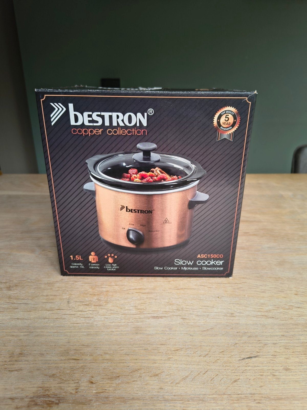 Bestron Slowcooker ASC150CO - Koperkleurig, 1.5L, Ophalen of Verzenden, Zo goed als nieuw