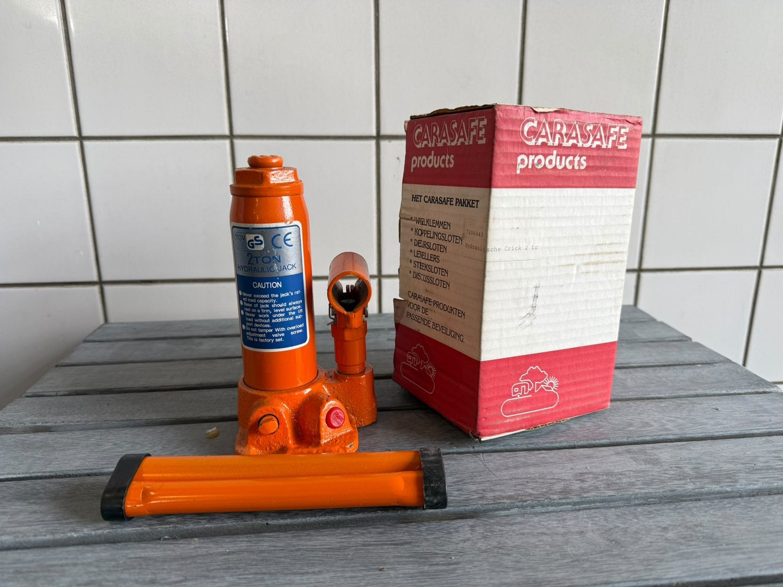 Carasafe hydraulische krik 2 ton – met hendel en doos, Caravans en Kamperen, Ophalen of Verzenden