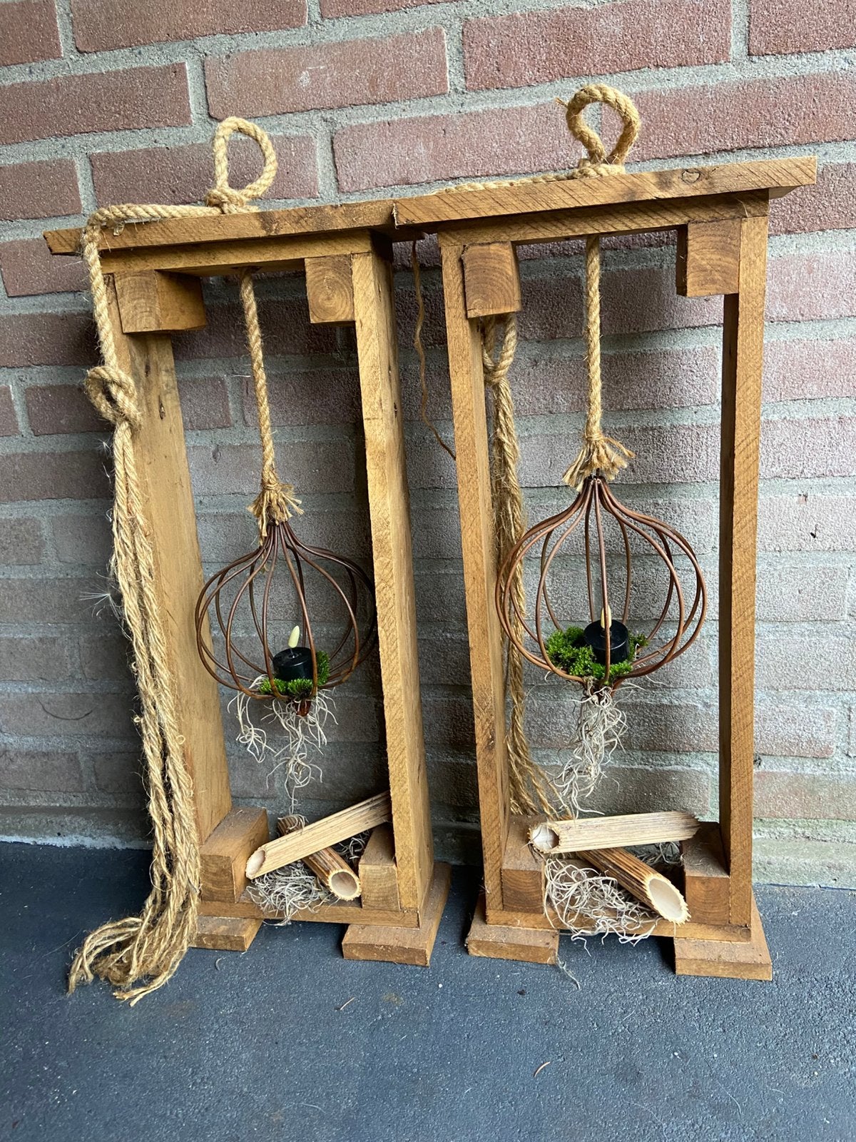Steiger houten zuilen met verlichting, Ophalen of Verzenden, Gebruikt, Hout, Windlicht