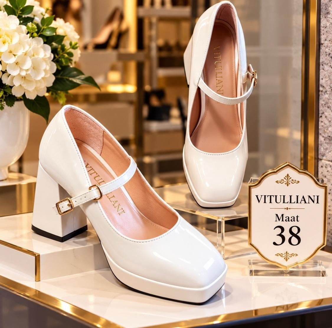 Witte Vitulliani Pumps met Blokhak - Maat 38, Ophalen of Verzenden, Gedragen, Wit