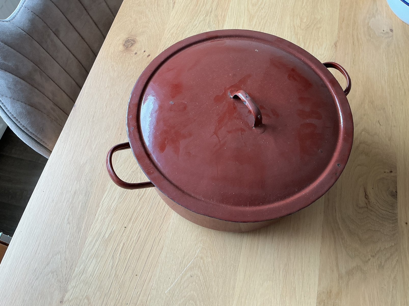 Emaille braadpan.diameter rond 30 cm 12 cm hoog., Ophalen of Verzenden, Zo goed als nieuw, Overige materialen, Koekenpan of Braadpan