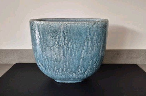 Craquele bloempot ovaal blauw, Ophalen, Overige vormen, Aardewerk, Minder dan 40 cm