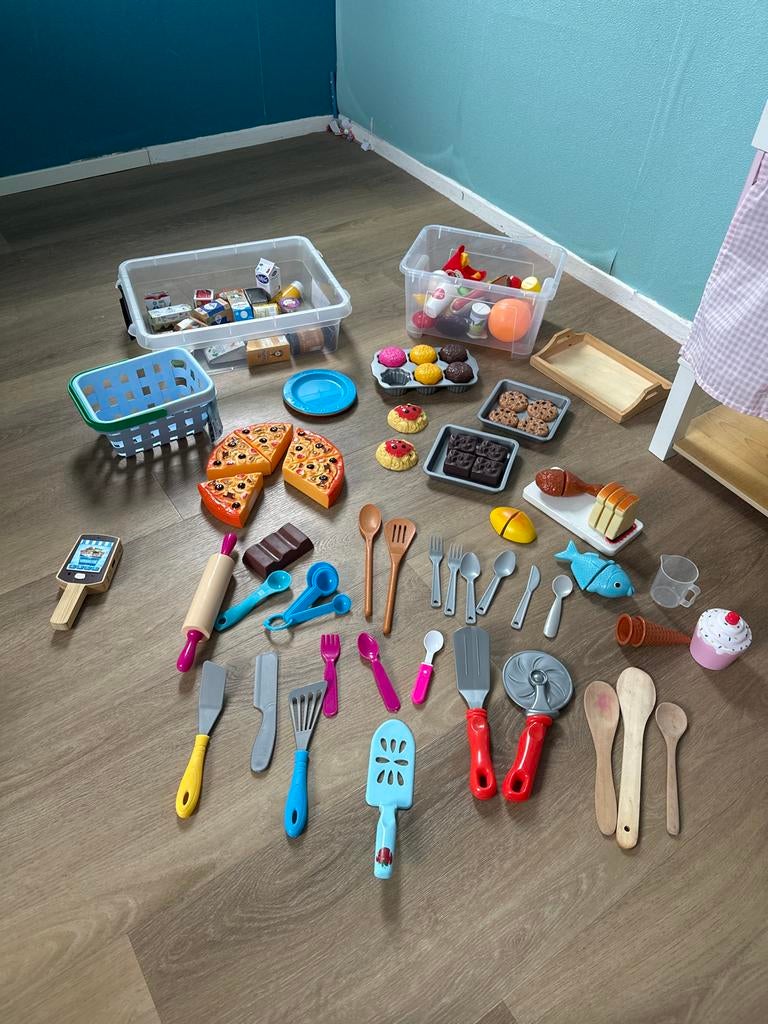 Grote set speelgoed eten, bestek, AH mini's en scanner, Ophalen of Verzenden, Gebruikt, Jongen of Meisje