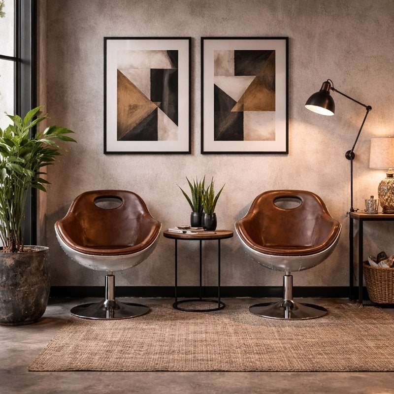 Industriële Fauteuil Aviator met Vintage Leer en Aluminium, Huis en Inrichting, Ophalen, Info@dehanzeherten.nl, De Hanze Herten BV