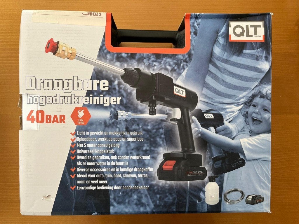 QLT draagbare hogedrukreiniger 40 bar – nieuw in doos, Ophalen of Verzenden, Nieuw, Accu, QLT