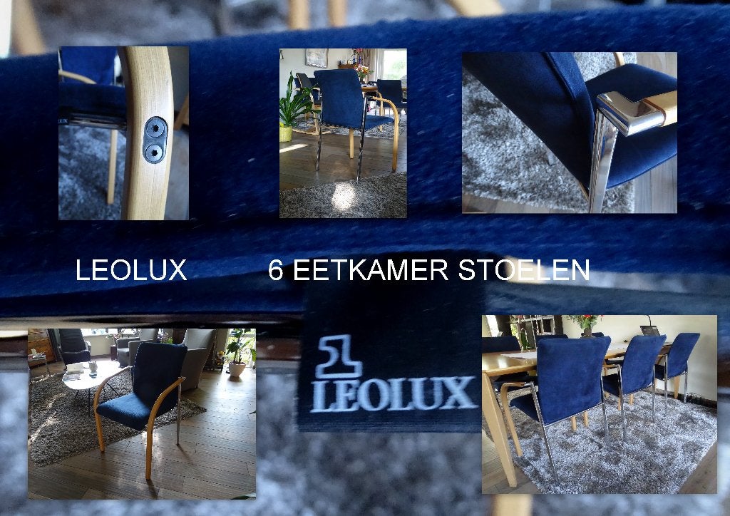Leolux eetkamerstoelen, Ophalen, Gebruikt, Slanke uitvoering met beukenhout en chrome poten., Vijf, Zes of meer stoelen