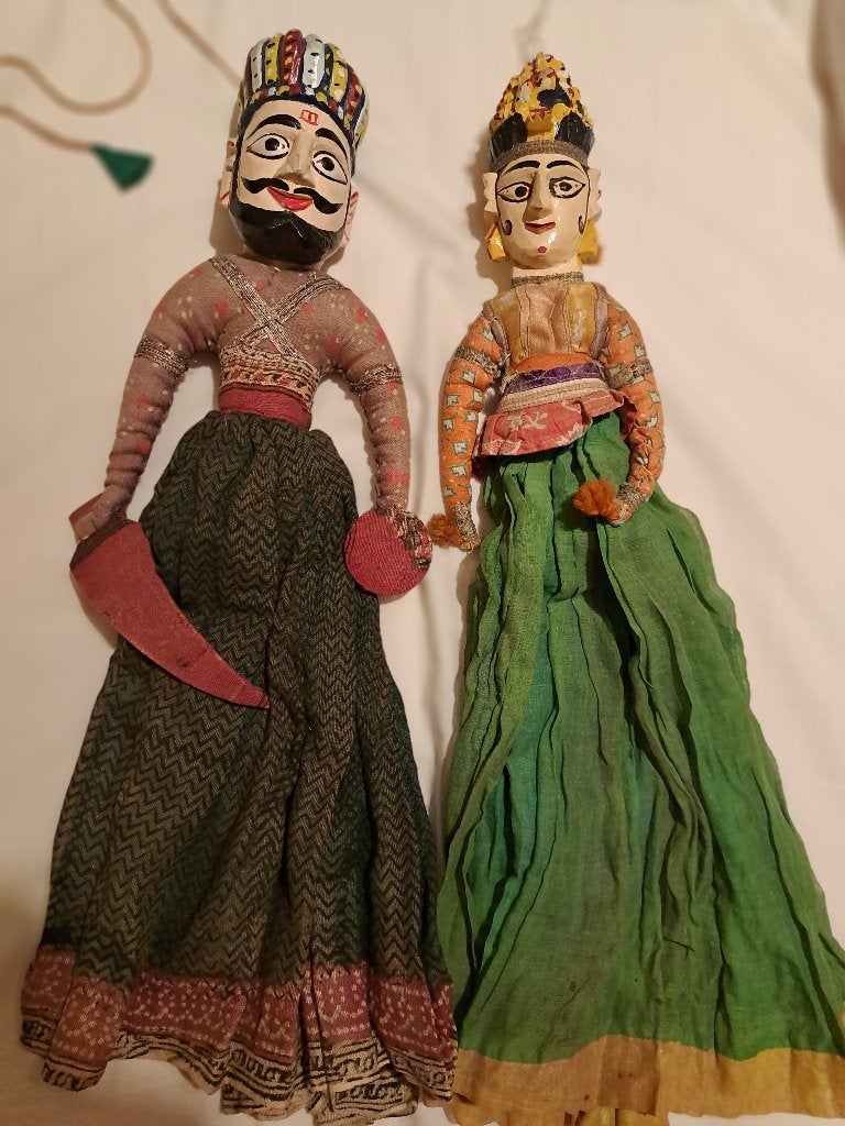 Twee Indiase Kathputli stringpoppen, Ophalen of Verzenden