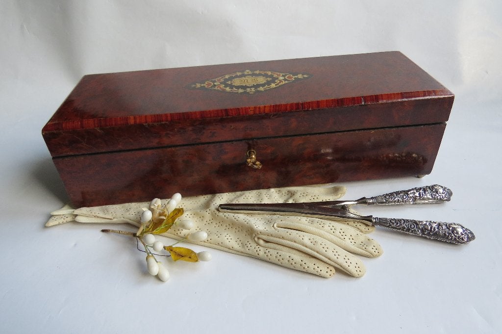Antieke Franse Thuya-wortelhouten handschoenen doos c.1850, Antiek en Kunst, Ophalen of Verzenden