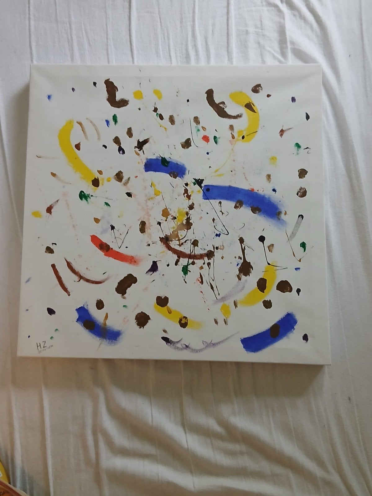Schilderij 'Spettergroep', Abstract, Acrylverf, Ophalen of Verzenden, Op houten frame