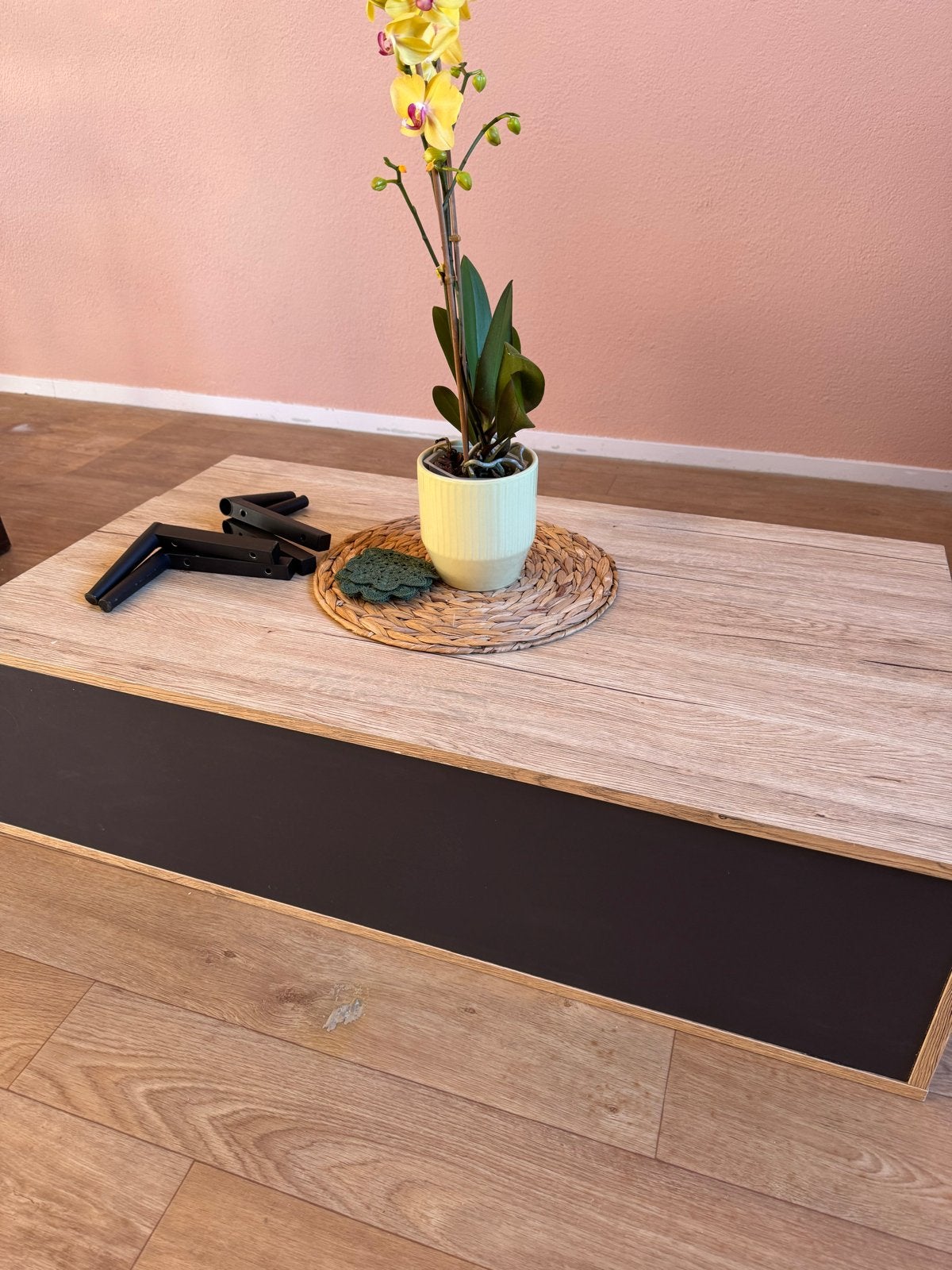 Uitschuifbare salontafel met opbergruimte, mat zwart, Ophalen, 100 tot 150 cm, 50 tot 100 cm, Zo goed als nieuw