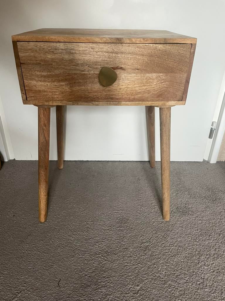Mango houten bijzettafel - nieuw!, Ophalen, Minder dan 45 cm, Minder dan 55 cm, Rond