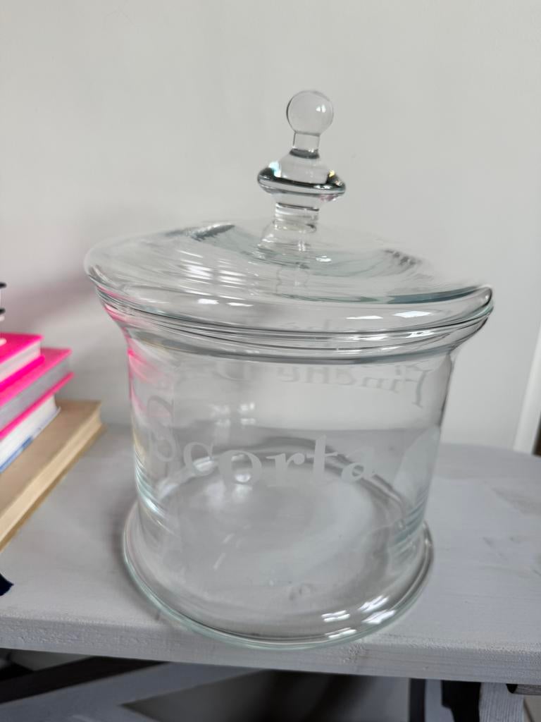 Riviera Maison grote voorraadpot glas Finchè dura la scorta, Huis en Inrichting, Woonaccessoires | Stolpen, Ophalen, Zo goed als nieuw