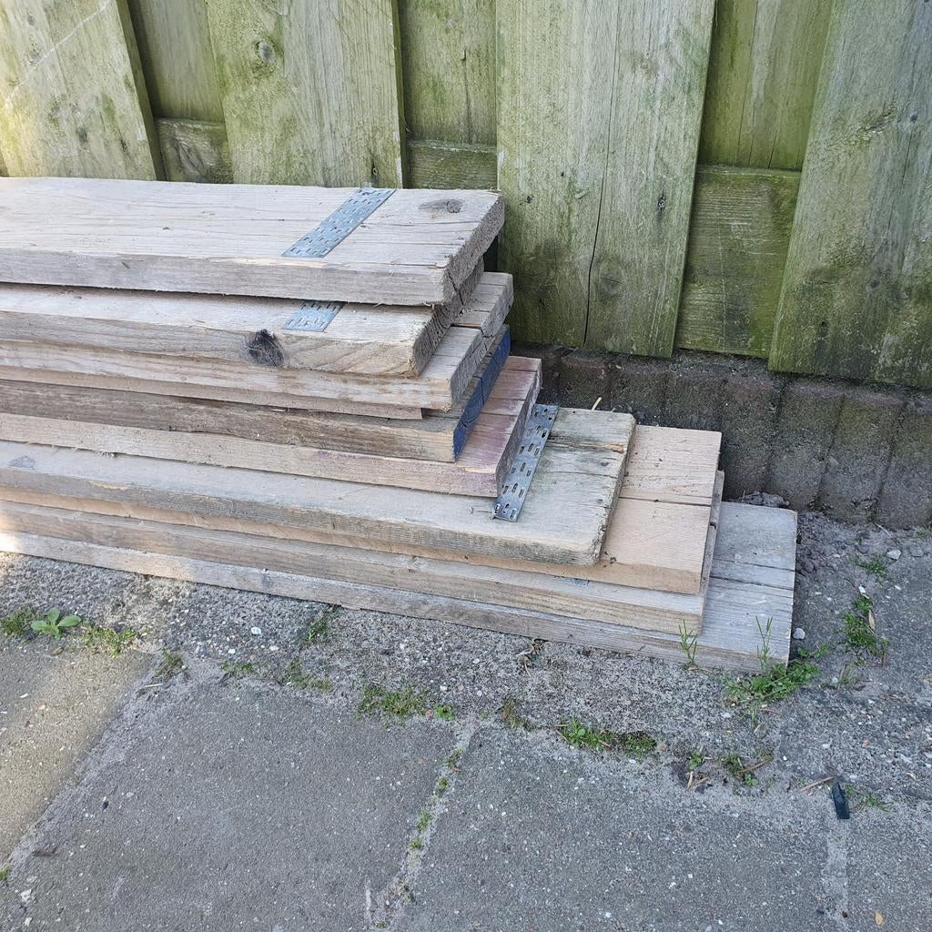 Steigerplanken 5 meter - 10 stuks, Ophalen, Gebruikt, Plank, Steigerhout
