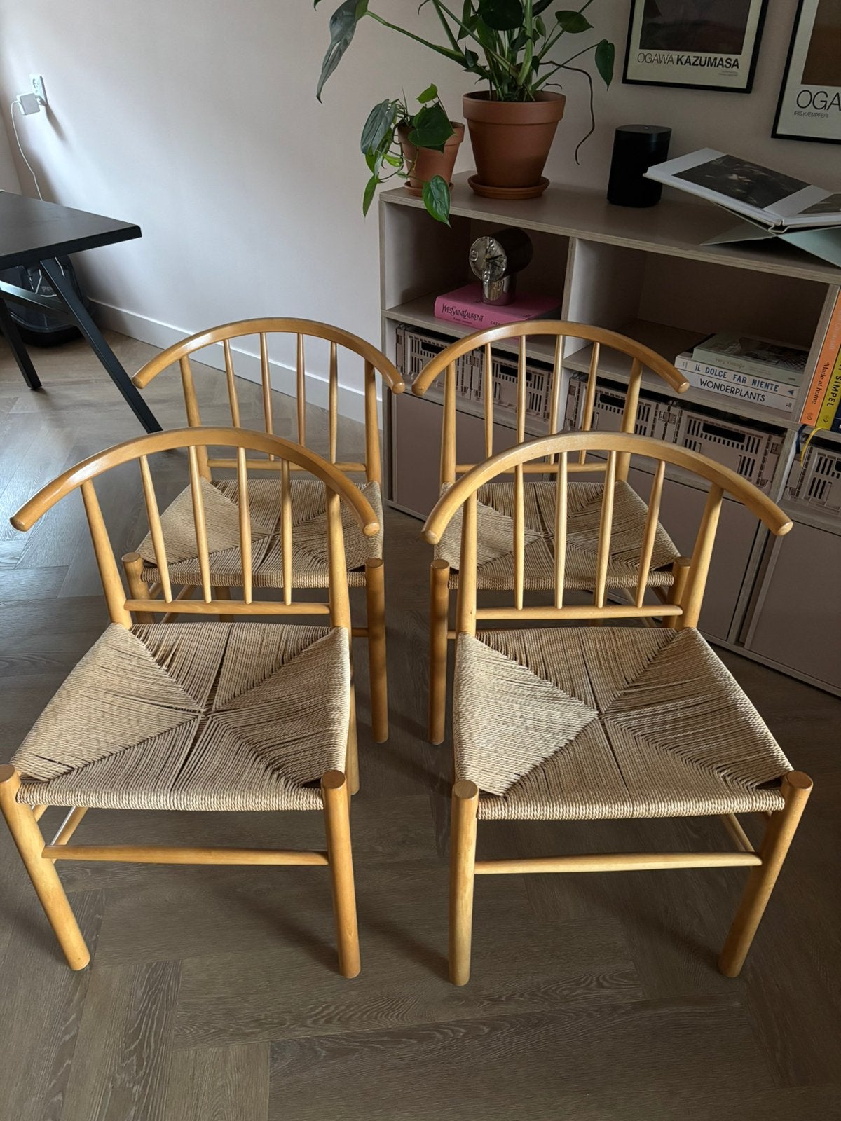 Vintage eetkamerstoelen Deens design (Erik Ole Jorgensen), Ophalen, Gebruikt, Bruin, Vintage