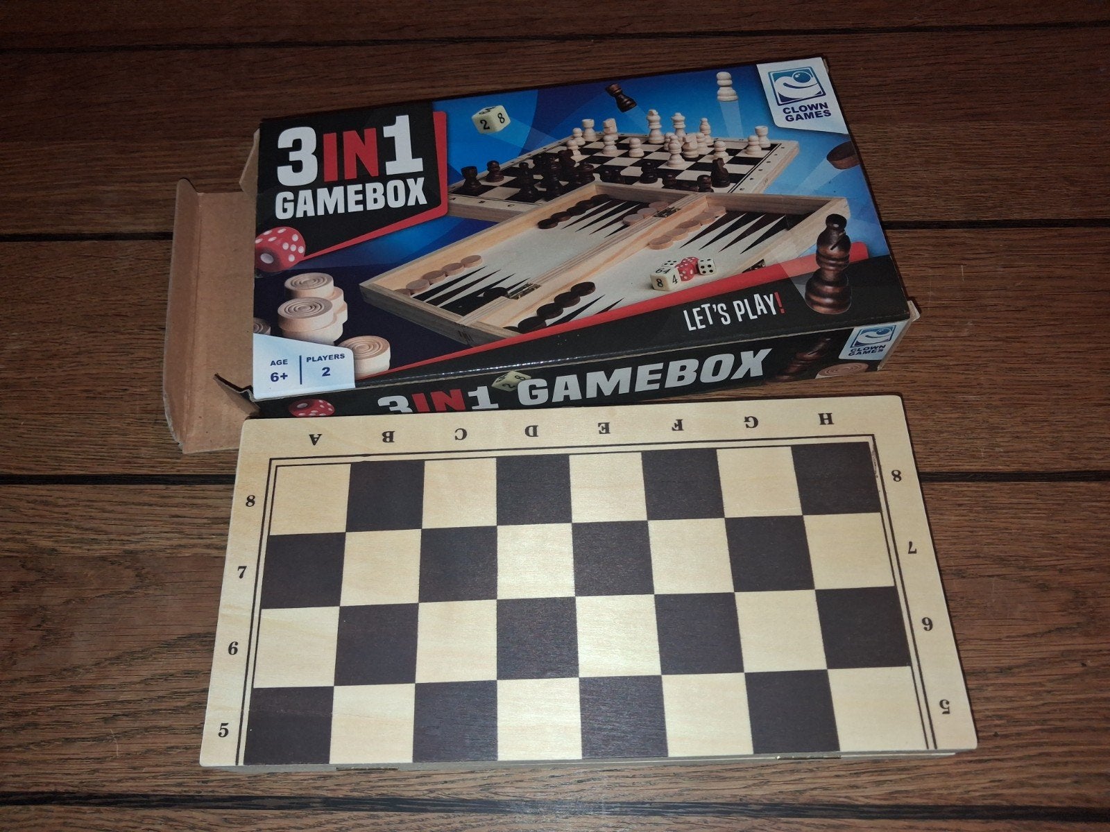 3-in-1 Gamebox: Schaken, Dammen & Backgammon Hout, Hobby en Vrije tijd, Clown Games, Een of twee spelers, Ophalen of Verzenden