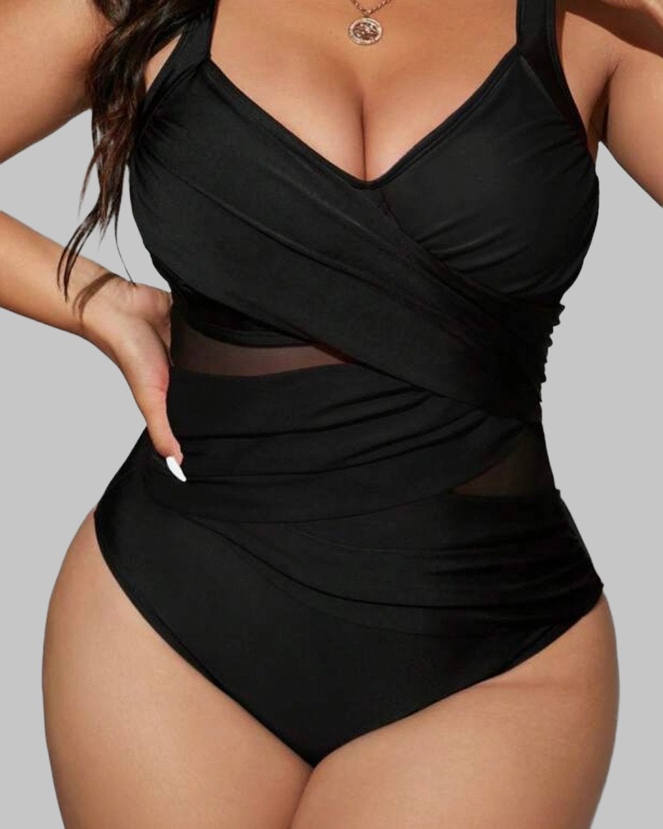 Zwart Badpak met Mesh Details (44-52), Verzenden, Nieuw, Zwart, Badpak