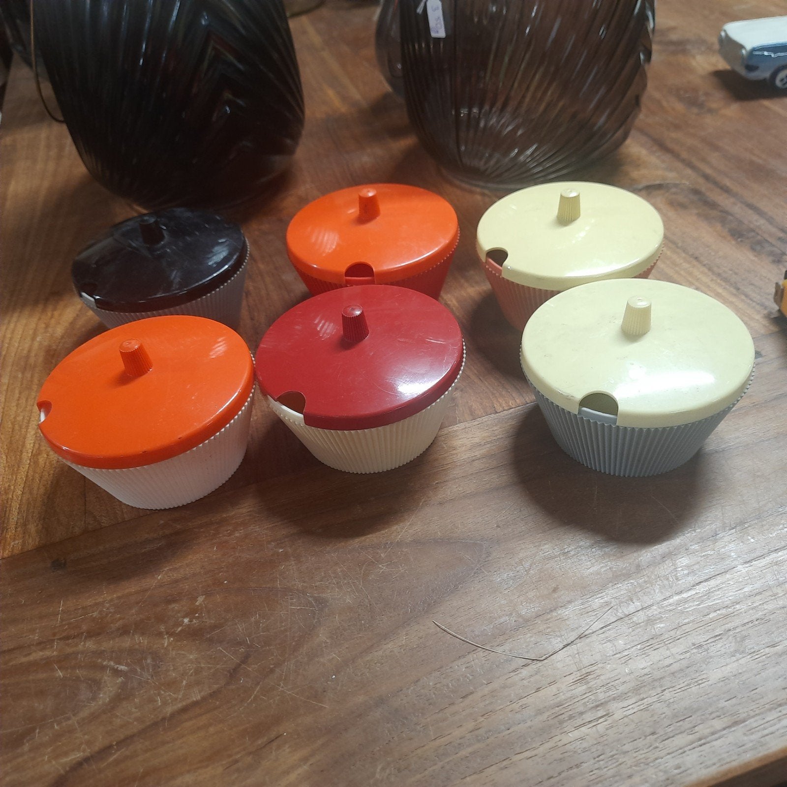 Vintage set van 6 Turkstra Friese Beschuit broodbeleg bakjes, Ophalen of Verzenden, Gebruikt, Kunststof, Vintage