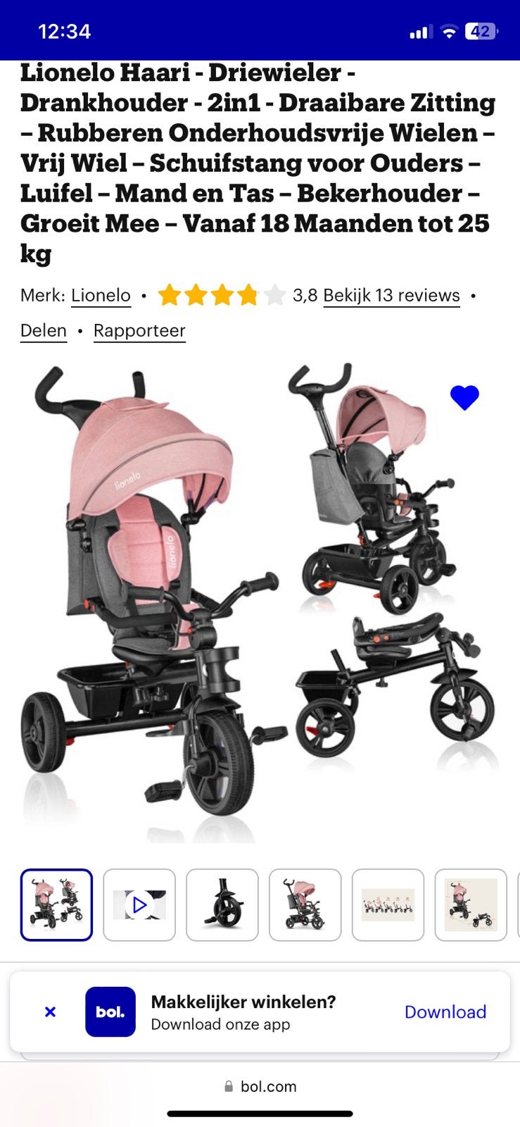Lionelo Haari 3 in 1 driewieler met duwstang va 18 mnd izgst, Ophalen, Gebruikt, Duwstang
