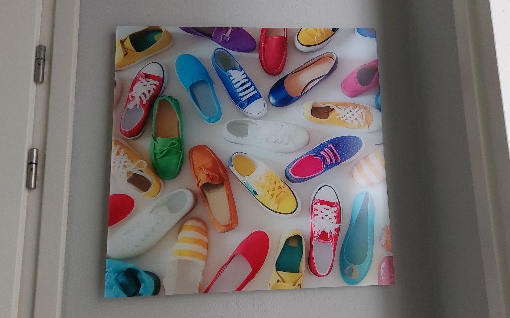 Plexiglas, afbeelding schoenen voor boven een schoenenkast., Ophalen, 50 cm, Schilderij/print, Kunststof