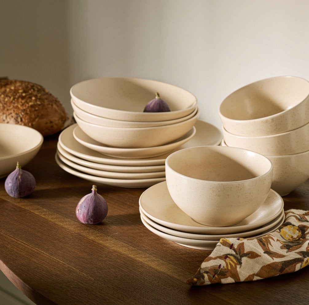 by fonQ Pebbled Serviesset 24-delig Beige | Van €129, nu, Byfonq, Byfonq, Nieuw, Ophalen of Verzenden