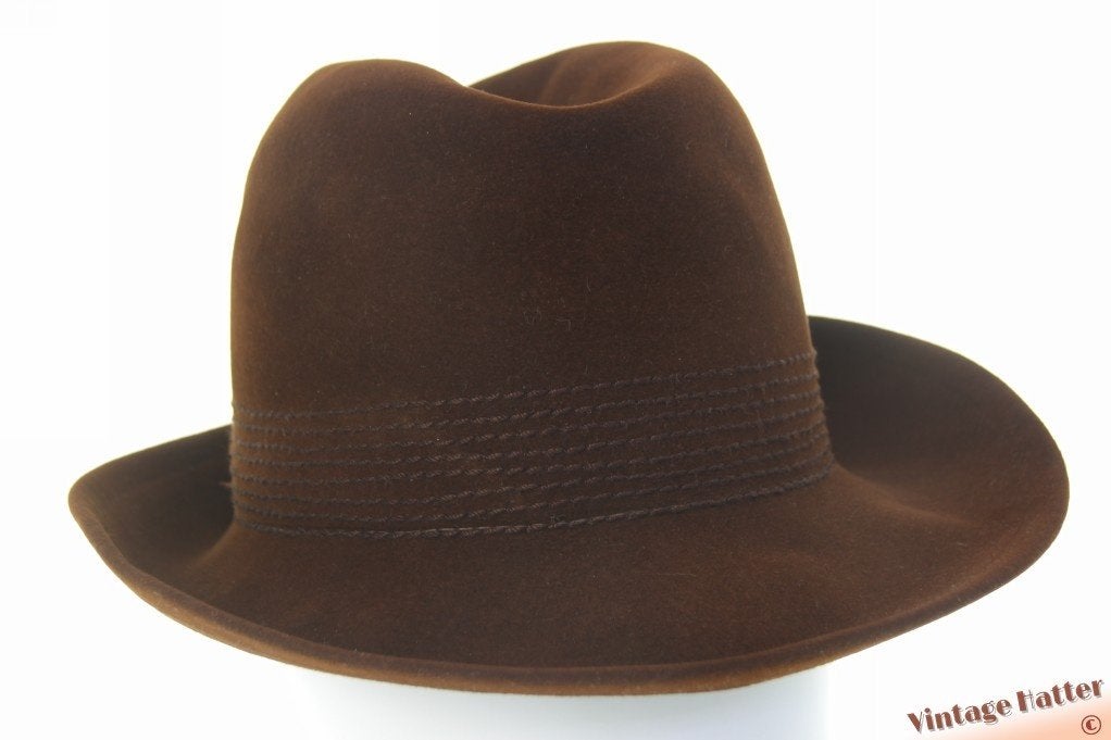 Vintage Dameshoed Mayser bruin geborsteld vilt 57, 56 of 57 cm (M, 7 of 7⅛ inch), Mayser, Hoed, Ophalen of Verzenden