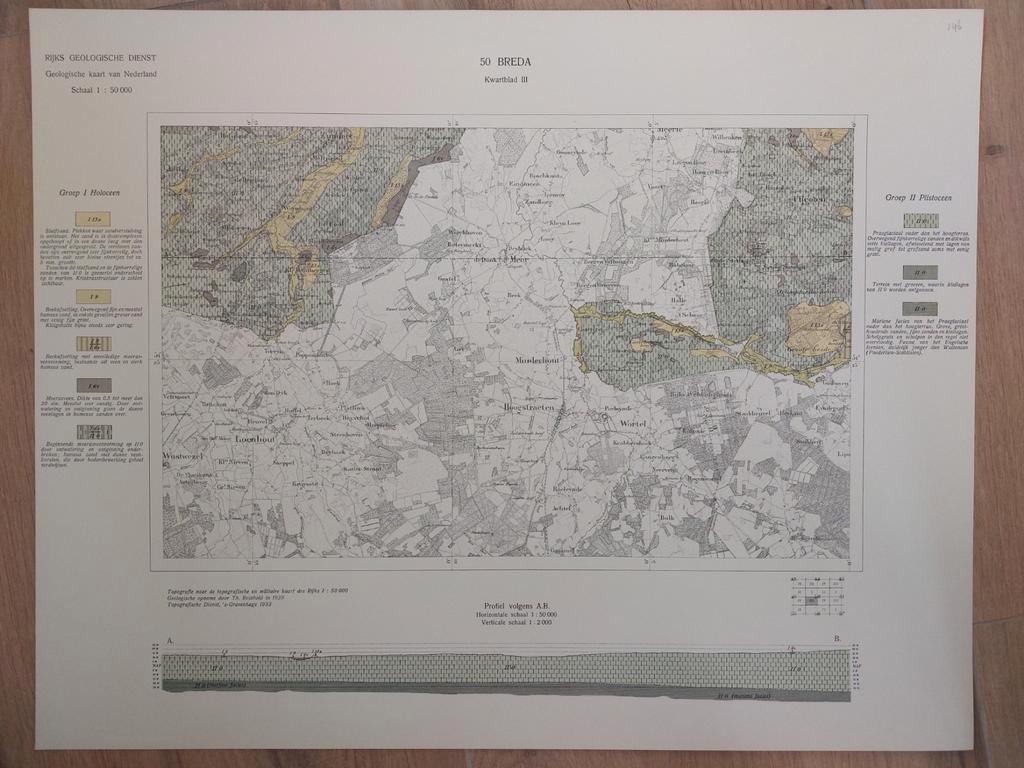 146 / Geologische kaart uit 1933 Breda kwartblad III, Boeken, Atlassen en Landkaarten, Ophalen of Verzenden, 1800 tot 2000, Landkaart