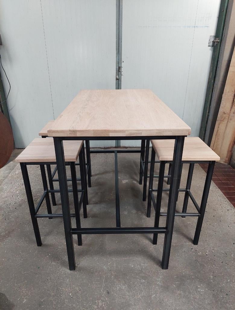 Eiken bartafel met vier krukken, Huis en Inrichting, Barren, Nieuw, Ophalen