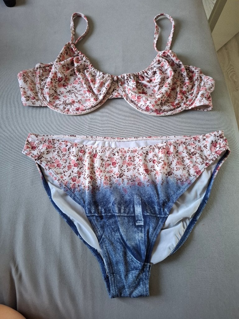 Bikini met spijkerprint, tweedelig badpak maat L, H&M, Meerkleurig, Badpak, Ophalen of Verzenden