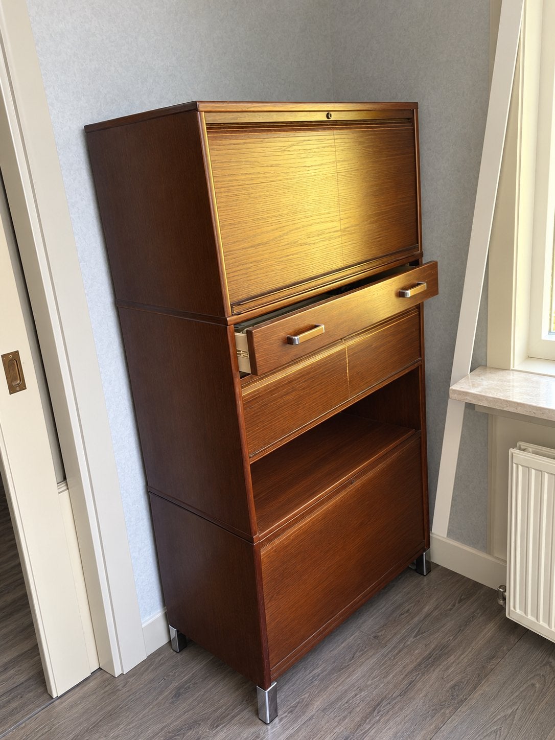 Vintage Kinnarps Kantoormeubel Eiken met Rolfront, Ophalen