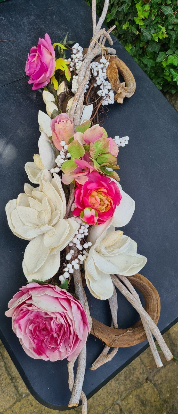 Decoratieve bloemstuk met hout en bessen, Hout, Gebruikt, Meerkleurig, Ophalen of Verzenden