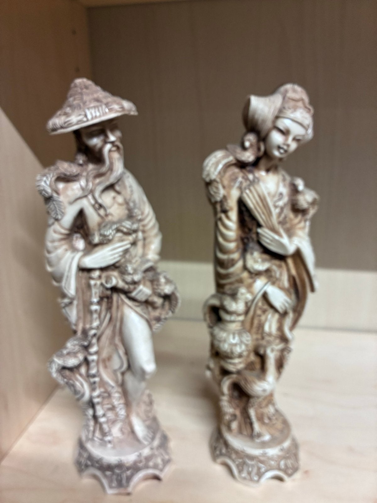 Set van 2 Aziatische beelden: man en vrouw, Ophalen of Verzenden, Handgemaakt, 20 - 50 cm, Steen of Keramiek