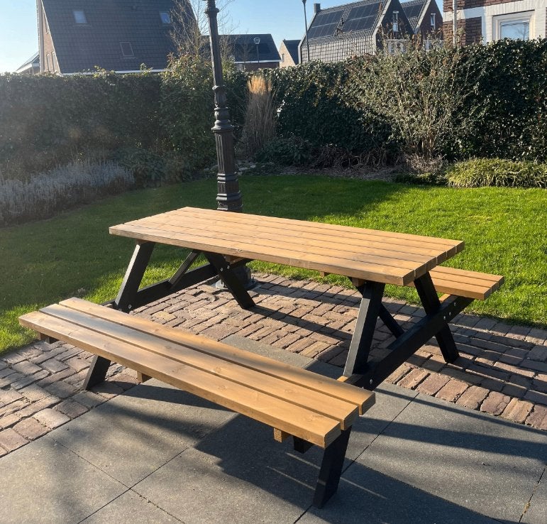 gloednieuwe picknicktafels - zwart/bruin, Ophalen of Verzenden, Nieuw, Rechthoekig, Hout