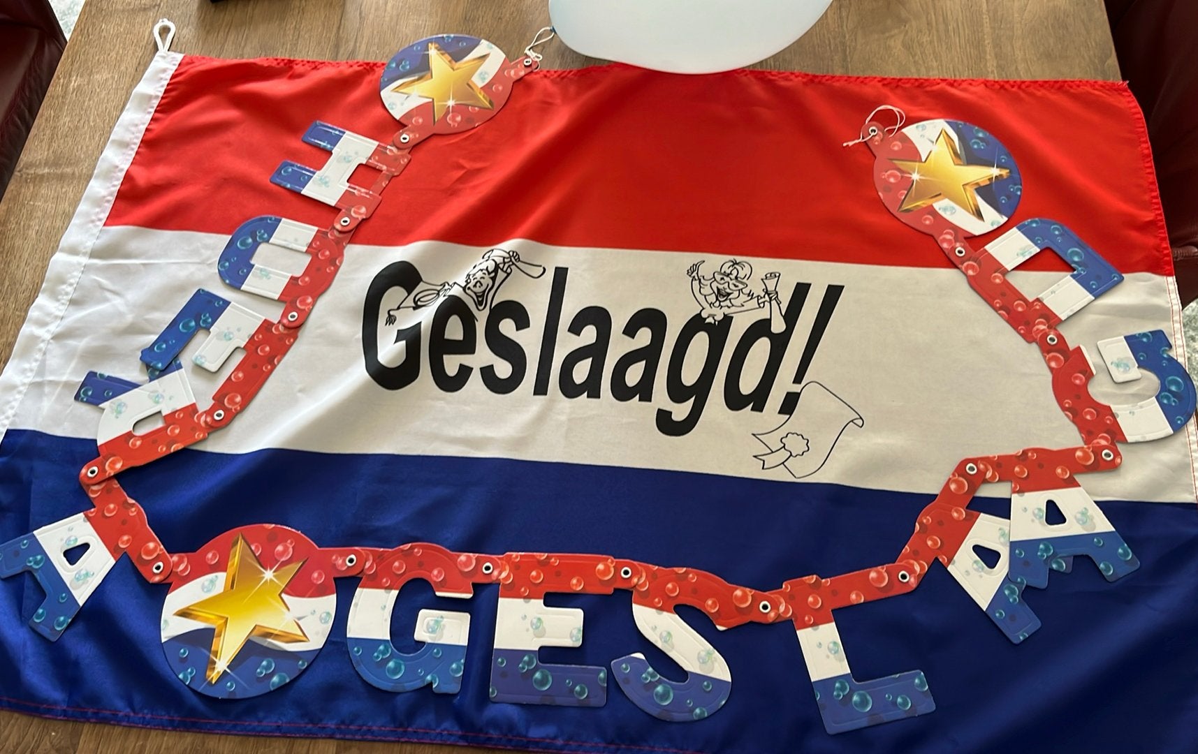 Geslaagd! rood-wit-blauwe feestversiering, Verzenden, Zo goed als nieuw