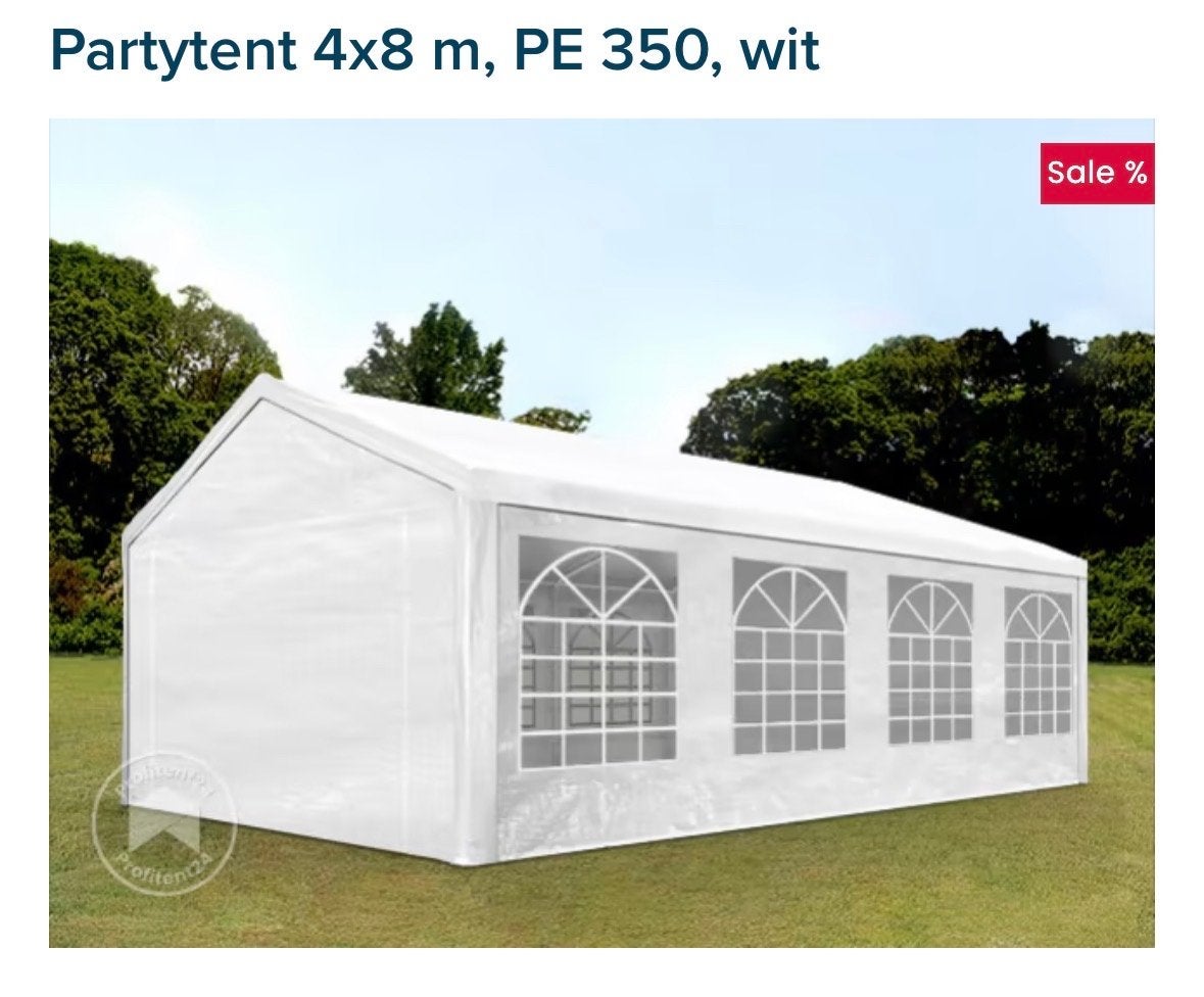 Partytent 4x8 m, wit - ook in twee delen op te zette, Ophalen, Partytent, Zo goed als nieuw, 4 tot 6 meter