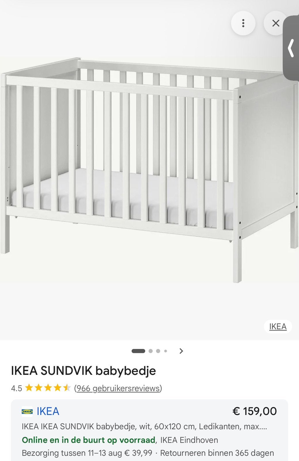 IKEA SUNDVIK Wit babybedje met matras, Kinderen en Baby's, Ophalen, Gebruikt, 140 tot 160 cm, Lattenbodem