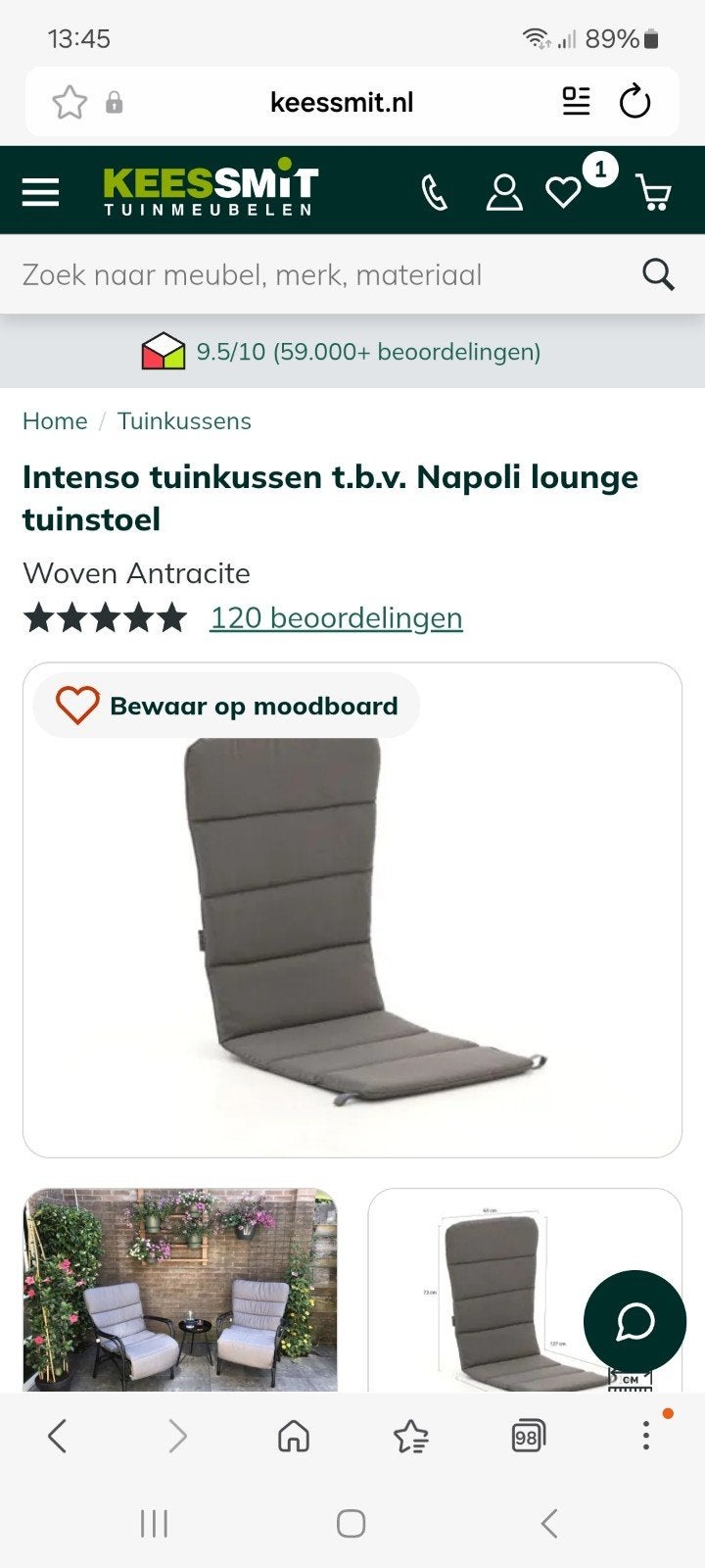 Kussens voor Intenso Napoli loungestoel, Tuin en Terras, Ophalen, Zo goed als nieuw