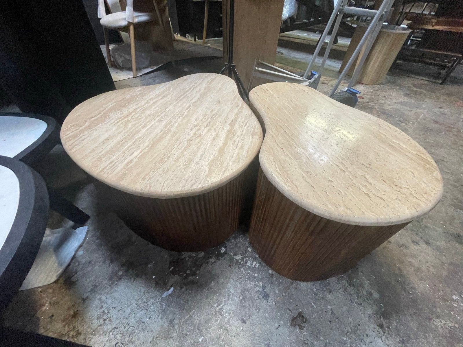 Bijzettafel set echt travertin mango hout 80x70 & 70x48, Ophalen, Minder dan 45 cm, Nieuw, 75 cm of meer
