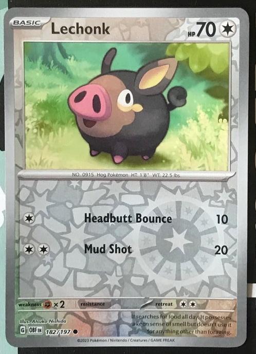 Pokemon - Lechonk (OBF 182) - Reverse holo.., Ophalen of Verzenden, Nieuw, Losse kaart, Foil