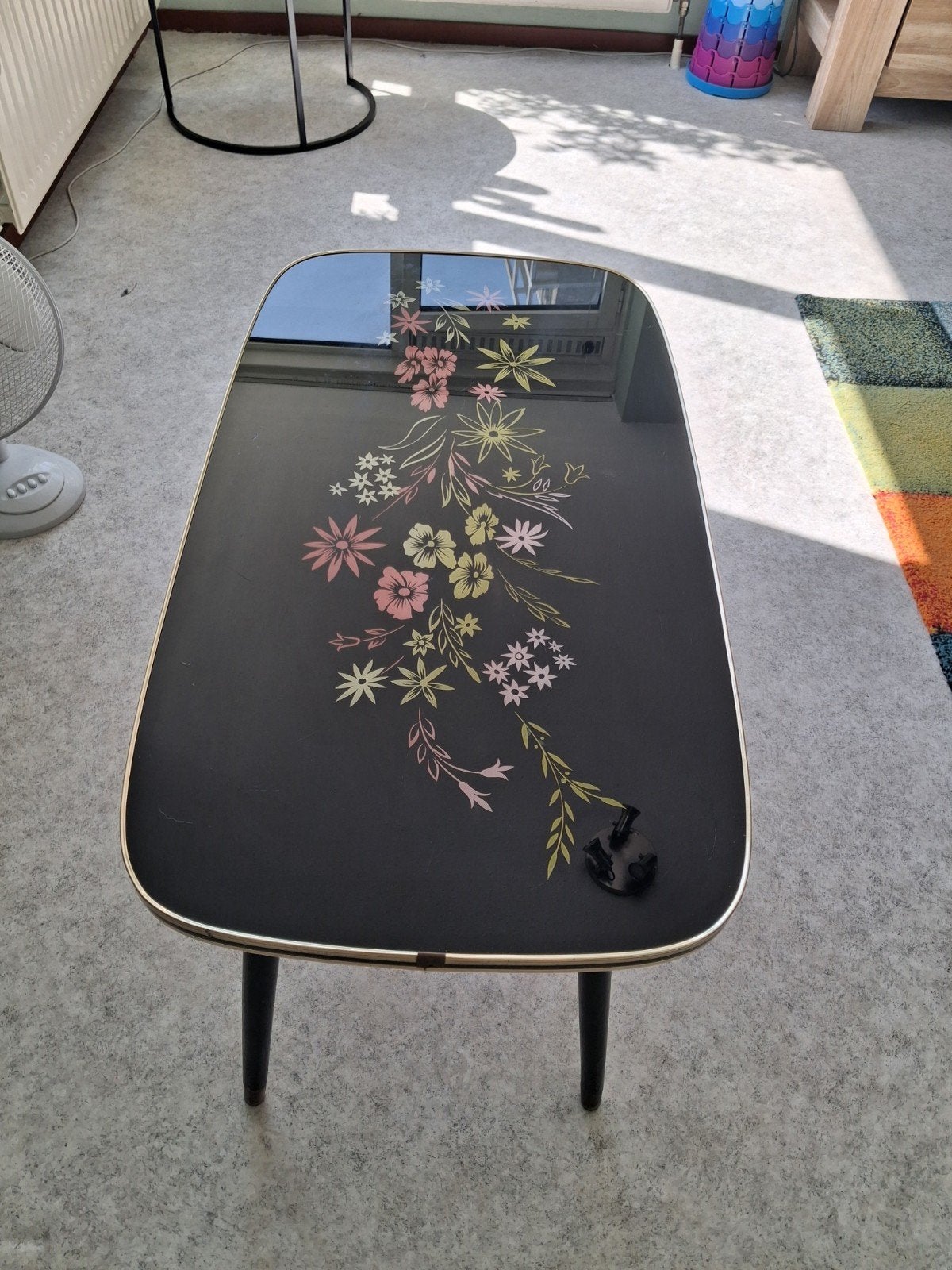 Vintage salontafel met Bloemenprint - 90x48x50cm, Overige materialen, Minder dan 50 cm, Gebruikt, 50 tot 100 cm